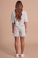 Grey Oversized T-Shirt & Shorts Co-Ord Set With Pink Pocket Detail- Uirelan