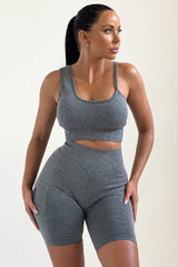 Grey Fitted Bralette And Shorts Activewear Set - Gaia
