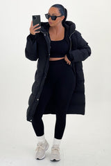 Black Hooded Longline Padded Zip Up Midi Coat - Naomi