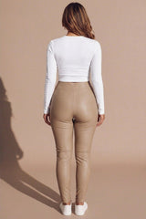 Camel Panel Detail High Waisted Leggings- Kiya