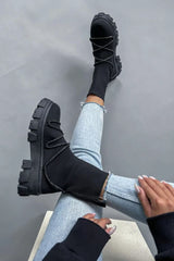 Black Diamante Lace Detail Sock Boots – Lulu