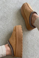 Camel Platform Slip On with Embroidered Braid Slippers - Salva