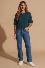 Teal Ribbed Short Sleeve Button Front Cardigan - Camy