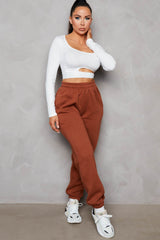 Light Chocolate Oversized High Waisted Shirred Drawstring Pocket Detail Cuffed Joggers - Samira