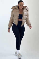 Stone Padded Zip Up Hooded Puffer Coat - Flo