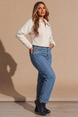Cream Cropped Zip Front Jacket- Anina