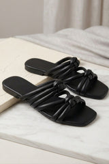 Black Knotted Multi-Strap Flat Slide Sandals - Twinkle