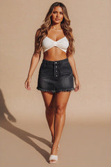 Black Reversible Button Front Denim Shorts - Csara