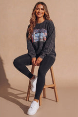Charcoal Acid Wash London Graphic Oversized Sweatshirt - Eyecon