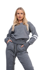 Charcoal Stripe Detail Knitted Loungewear Set – Mila