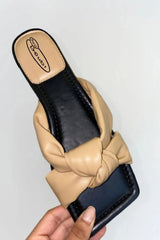 Mocha PU Knot Front Slider Sandals - Farrah