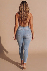 Light Blue Wash High Waisted Distressed Skinny Jeans- Liyana