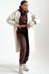 Cream Longline Cuffed Sleeve Waterfall Coat - Drea