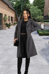 Charcoal Belted Longline Pocket Detail Waterfall Coat- Kimpton