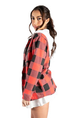 Red Check Hooded Fleece Shacket- Gilo