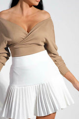 Stone Ribbed Off The Shoulder Crop Top - Kourt