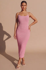Pink Stripe Midaxi Bodycon Dress- Asiayan