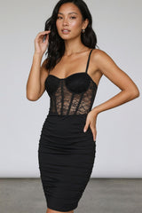 Black Lace Corset Ruched Bodycon Mini Dress- Jackina