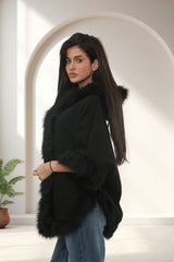 Black Faux Fur Trim Hooded Cape – Leah