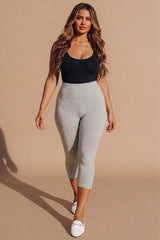 Light Grey High Waisted Crop Leggings - Moinxo