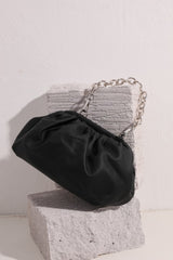 Black Ruched Puff Side Chain Link Mini Bag - Orla