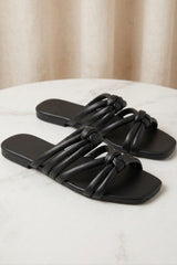 Black Knotted Multi-Strap Flat Slide Sandals - Twinkle