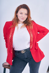 Red Sequin Lapel Blazer - Ever