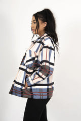 Blush Check Print Oversized Button Up Pocket Shacket - Bella