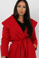 Red Waterfall Duster Belted Long Coat - Pola