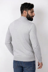 Mens Ecru Marl Ribbed High Neck Long Sleeve Jumper - Turtle