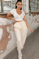 Cream Cuffed Joggers - Lizzie