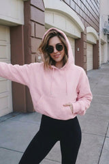 Pink Oversized Matching Drawstring Rib Cuff & Hem Pocket Hoodie - Melissa
