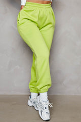 Light Green Oversized High Waisted Shirred Drawstring Pocket Detail Cuffed Joggers - Samira