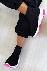 Fuchsia Knit Slip-On Sock Trainer Sneakers with Sole Detail – Bella