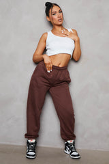 Chocolate Oversized High Waisted Shirred Drawstring Pocket Detail Cuffed Joggers - Samira