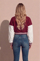 Wine varsity Slogan Contrast Sleeve Bomber - Hallie