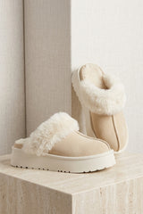 Beige Faux Suede Platform Slipper Mules - Moix