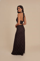 Chocolate Polka Dot Maxi Skirt & Halter Neck Top Co-ord Set- Jaune