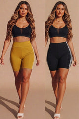 Mustard With Black High Waist Biker Shorts – Pack of 2