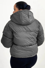 Charcoal Hooded Drawstring Cropped Puffer Jacket - Stacey
