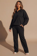 Black Oversized Long Sleeve Rugby Top and Trouser Co Ord Set - Marizel