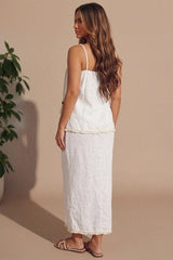 White Tassel Trim Shoulder Top & Maxi Skirt Co-Ord Set - Byach