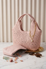 Pink Laser Cut Shoulder Bag With Matching Zip Pouch - Naeo