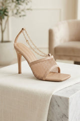 Nude Diamante Perspex Strap Mules - Britney