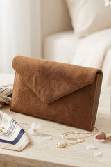 Camel Suede Envelope Luxe Clutch Bag - Laura