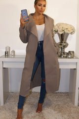 Mocha Waterfall Duster Belted Long Coat - Pola