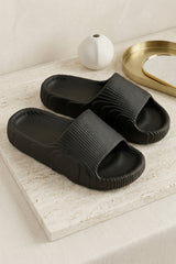 Black Ribbed Platform Slide Sandals - Rava