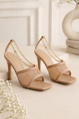 Nude Diamante Perspex Strap Mules - Britney