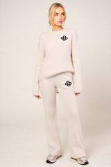 Beige  Ribbed Long Sleeve Logo Lounge Set – Monroe