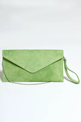 Green Suede Envelope Luxe Clutch Bag - Laura